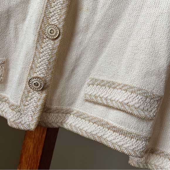St John Collection Marie Grey Santana Knit Jacket Sweater Button Gold Beige 4 - Picture 3 of 10